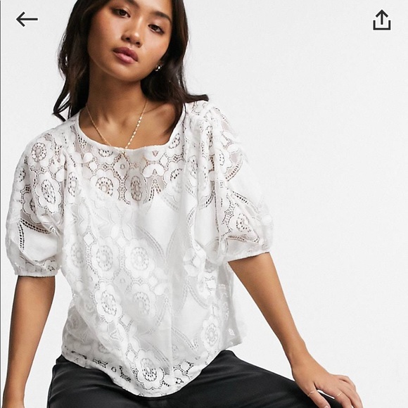 ASOS Vila Petite Lace 3/4 Sleeve Top in White - Picture 2 of 10